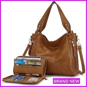 Hobo Tote Crossbody Bag Vegan Leather Adjustable Strap Multi-Pocket Chic